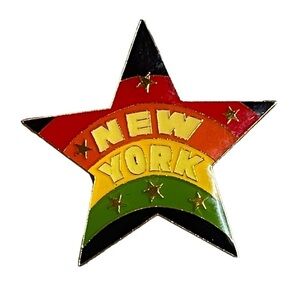 Vintage Enamel & Gold Tone New York Rainbow Pride Star Pin Brooch Cute Bag Charm